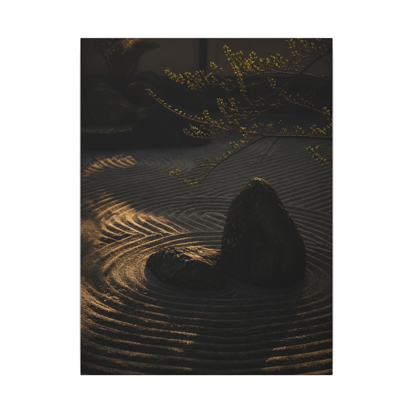 Ma Rock Garden Canvas Art - Dark Japandi Shadow Zen