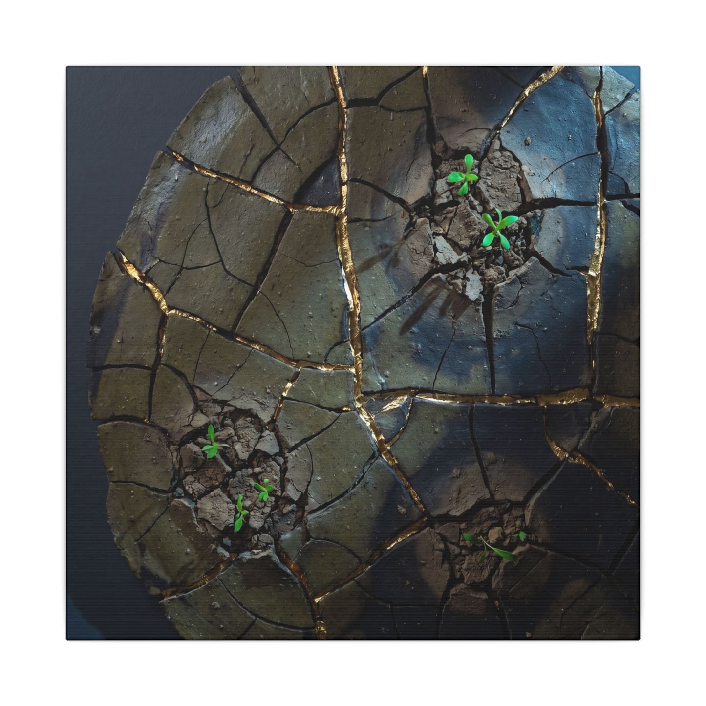 Dark Japandi Cracked Earth in Moonlight | Moody Minimal Canvas Art