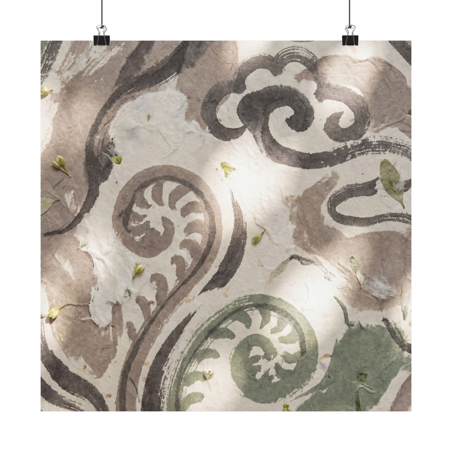 Ink Brushstroke Spring Wall Art Print | Japandi Earthy Design