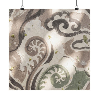 Ink Brushstroke Spring Wall Art Print | Japandi Earthy Design