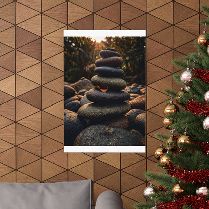River Stones Wall Art Print | Summer Dark Japandi Moody Minimal Art