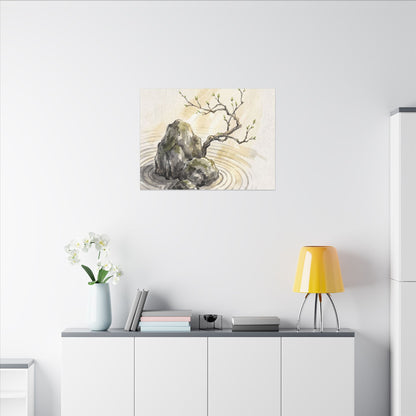 Serene Rock Garden Canvas Art - Sumi E Zen