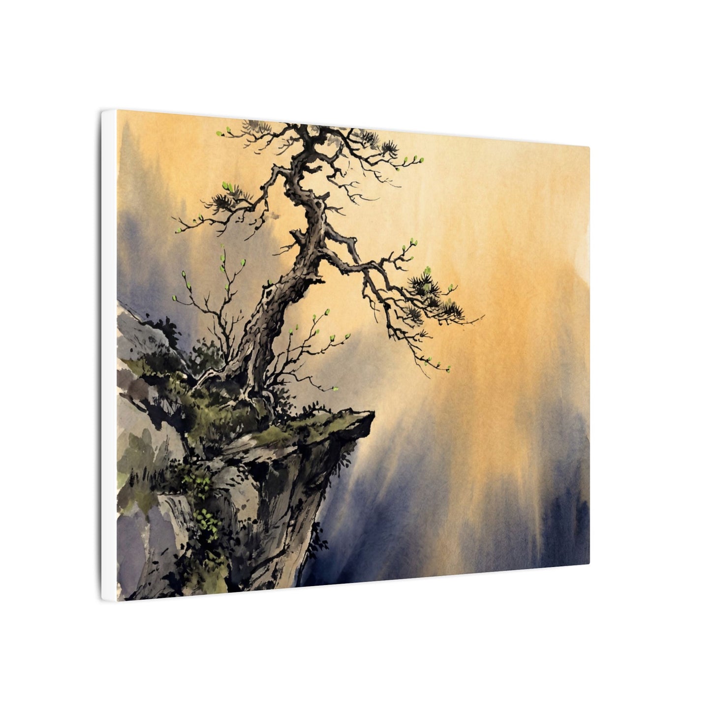 Zen Pine Tree in Golden Hour | Sumi E Canvas Art