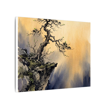 Zen Pine Tree in Golden Hour | Sumi E Canvas Art