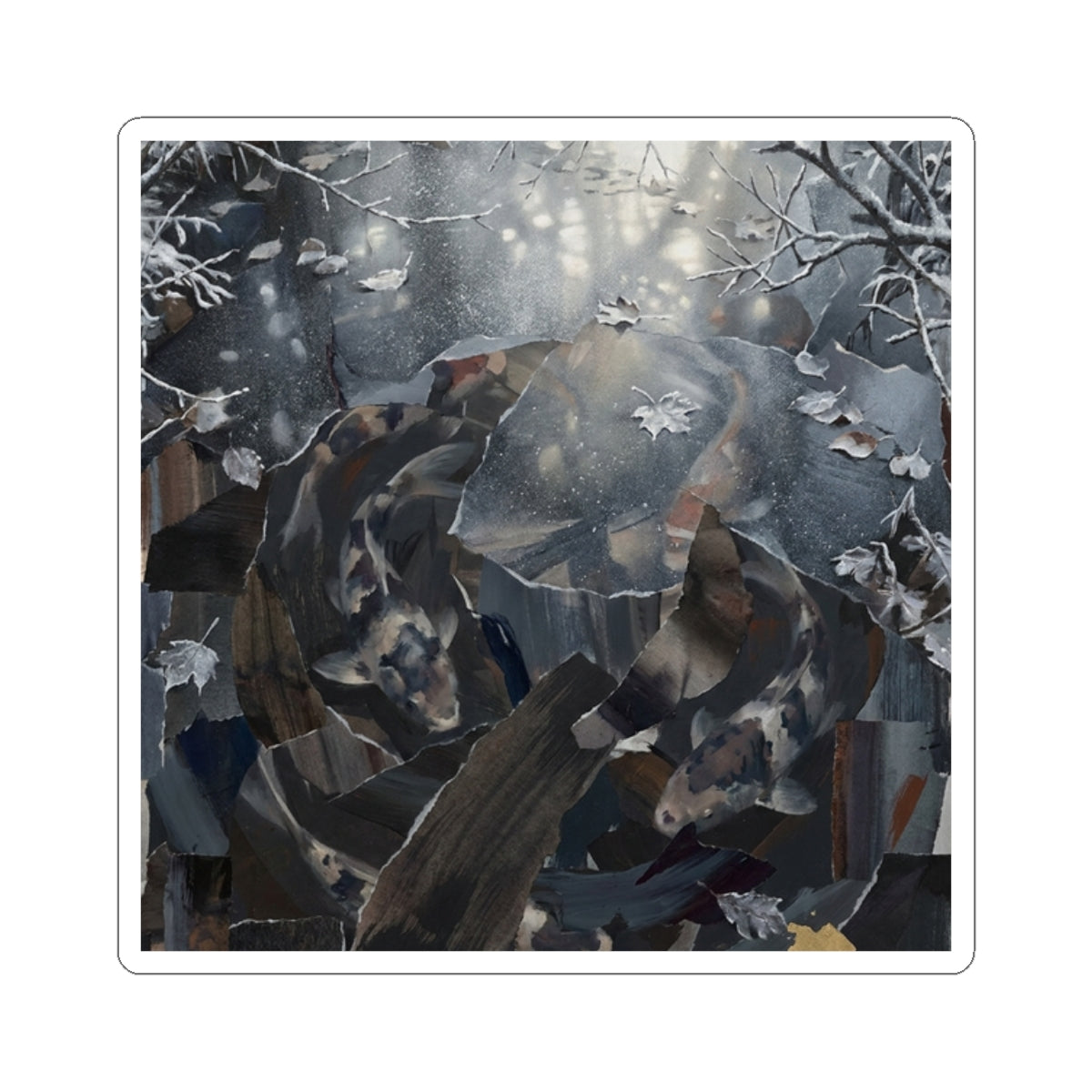 Koi Pond Sticker | Winter Dark Japandi Shadow Zen Art