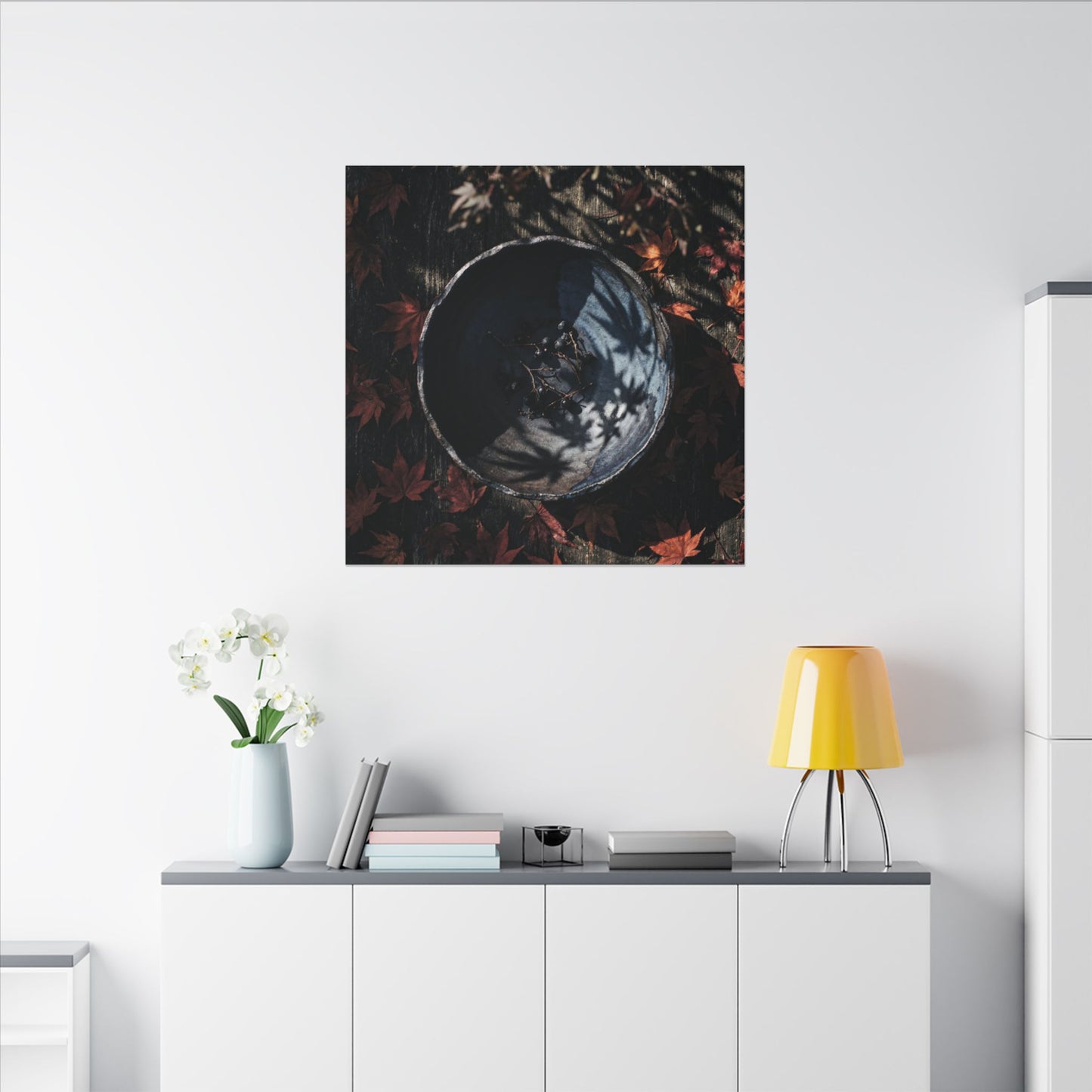 Autumn Ceramic Bowl Shadow Zen Canvas Art | Bold Decor