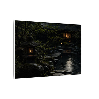 Moonlit Garden Shadow Zen Canvas Art | Sophisticated Dark Japandi Art