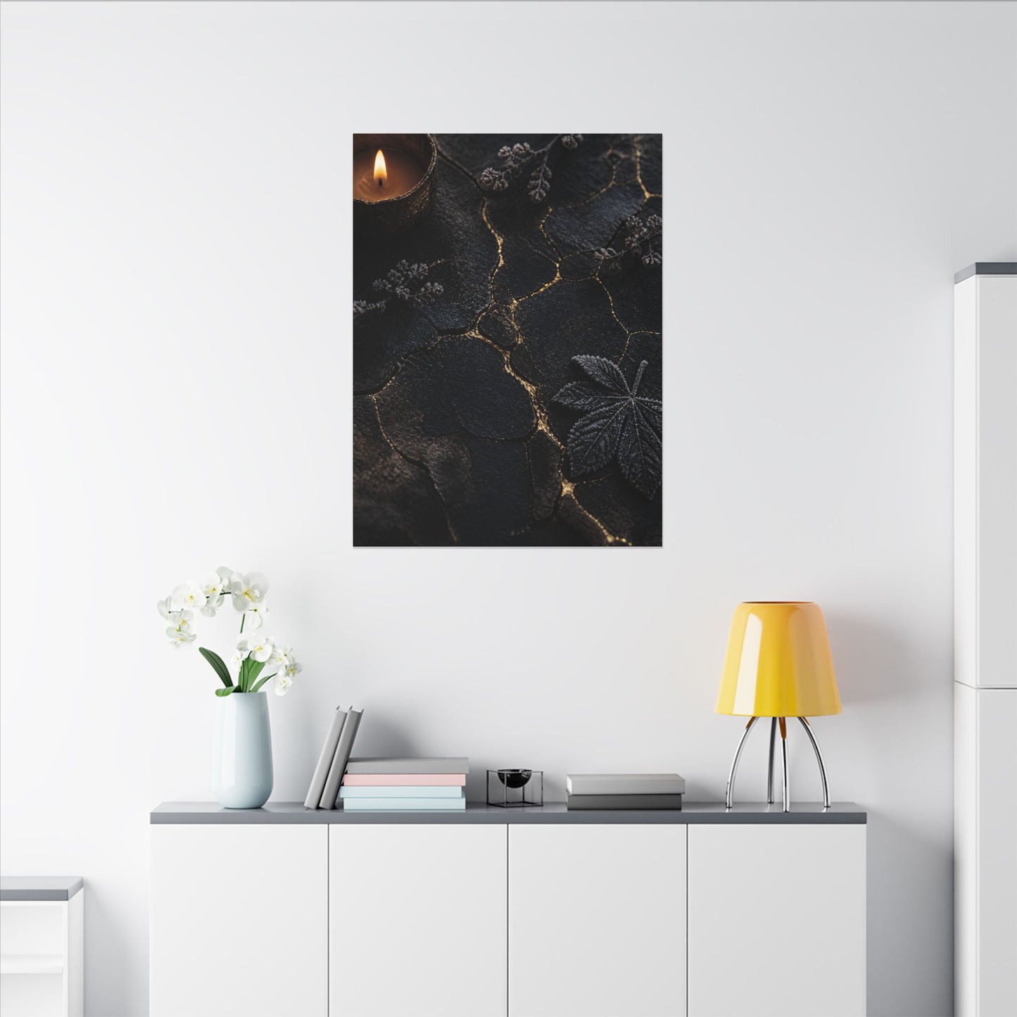 Candlelight Cracked Earth Canvas Art - Dark Japandi Ma
