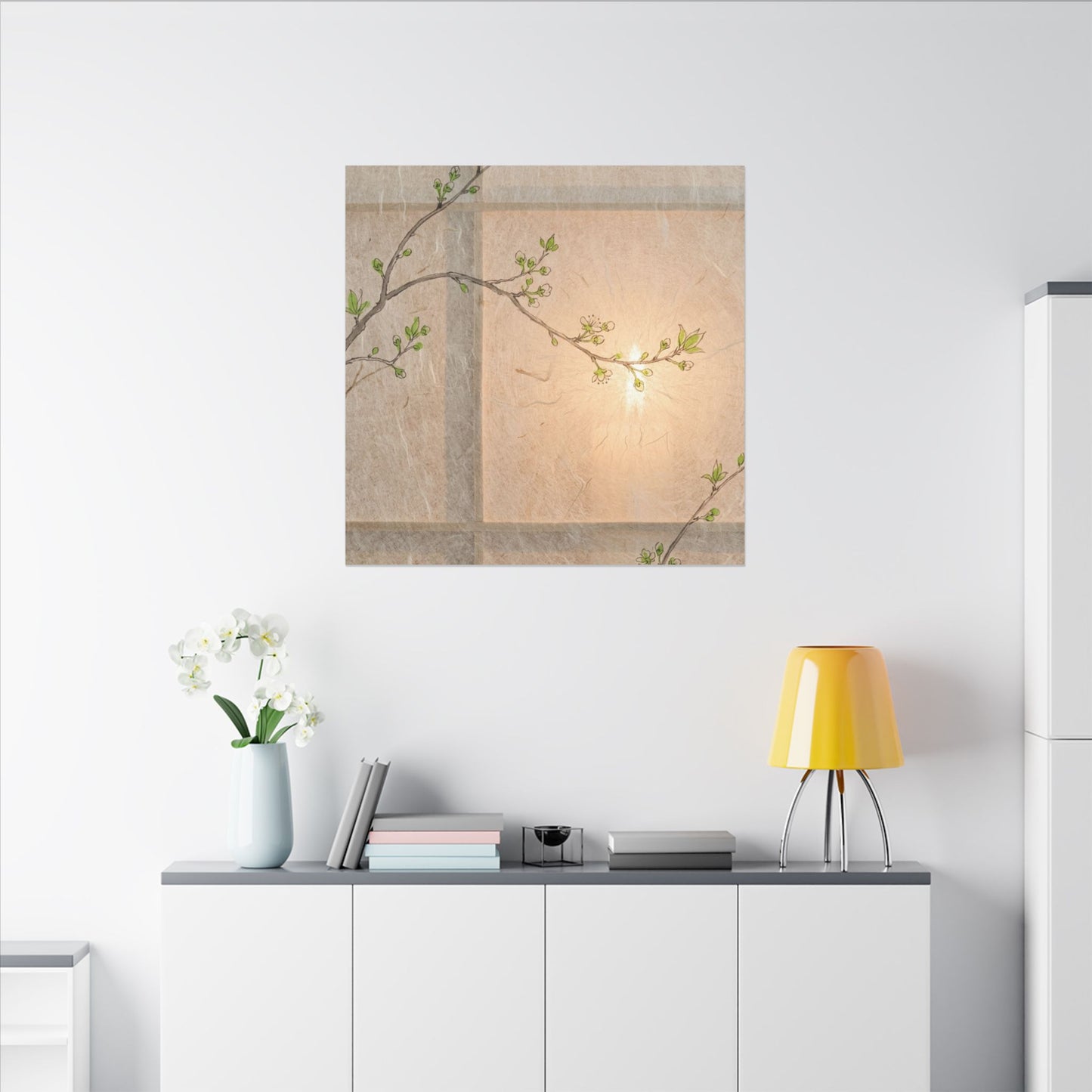 Shoji Screen Canvas Art | Spring Japandi Minimal Line Art