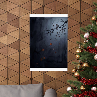 Moonlight Cherry Blossom Wall Art Print - Dark Japandi Ma