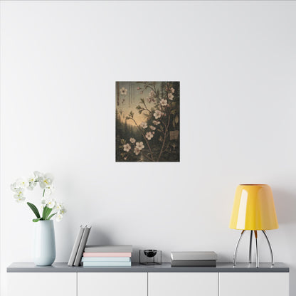 Spring Cherry Blossom Herbarium Canvas Art | Nostalgic Decor