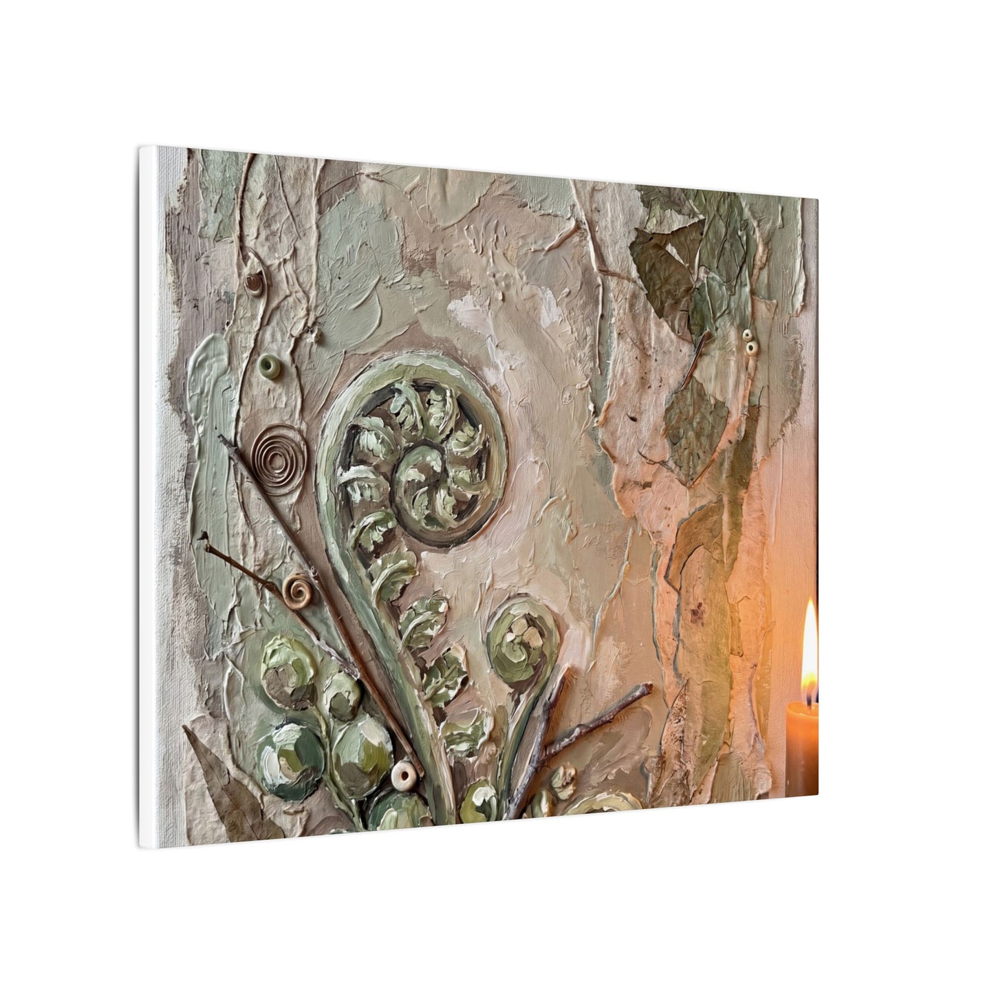 Japandi Fern Unfurling in Candlelight | Texture Canvas Art