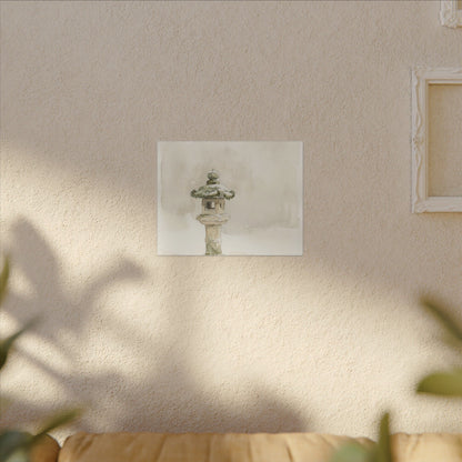 Stone Lantern Winter Canvas Art | Japandi Earthy Design