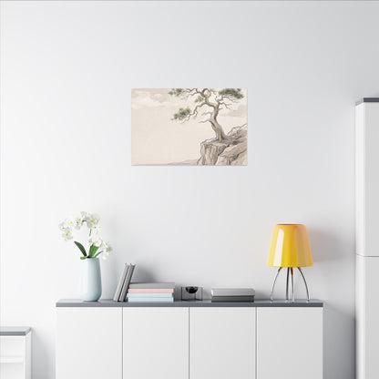 Japandi Pine Tree in Dappled | Minimal Line Canvas Art