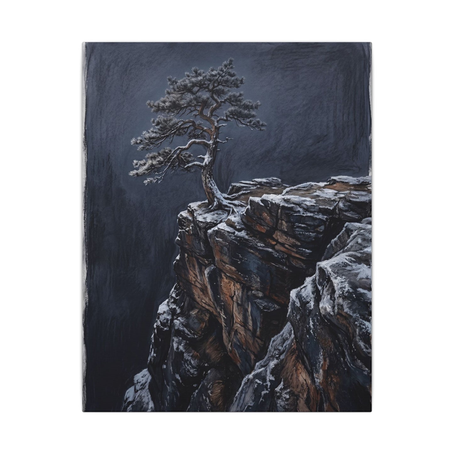 Dark Japandi Pine Tree in Dawn | Dark Texture Canvas Art