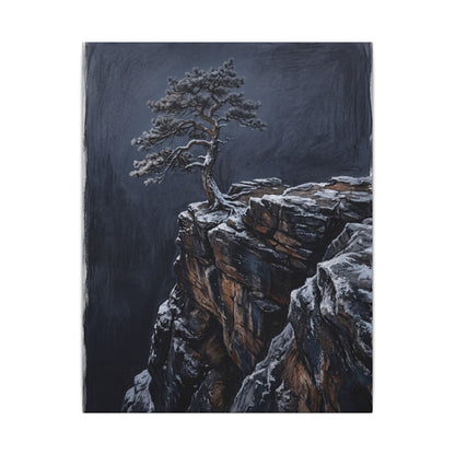 Dark Japandi Pine Tree in Dawn | Dark Texture Canvas Art