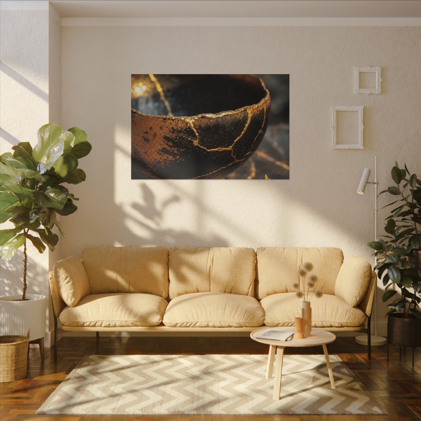Kintsugi Ceramic Bowl in Golden Hour | Gold Vein Canvas Art