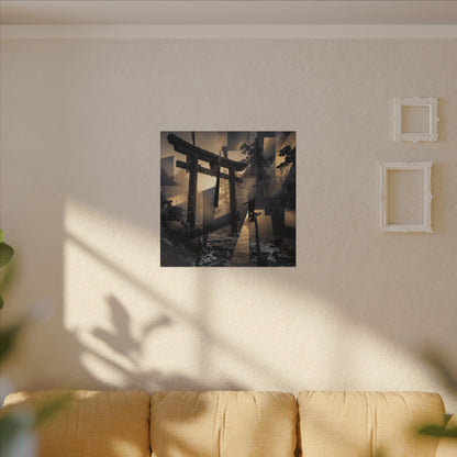 Winter Torii Gate Moody Minimal Canvas Art | Bold Decor