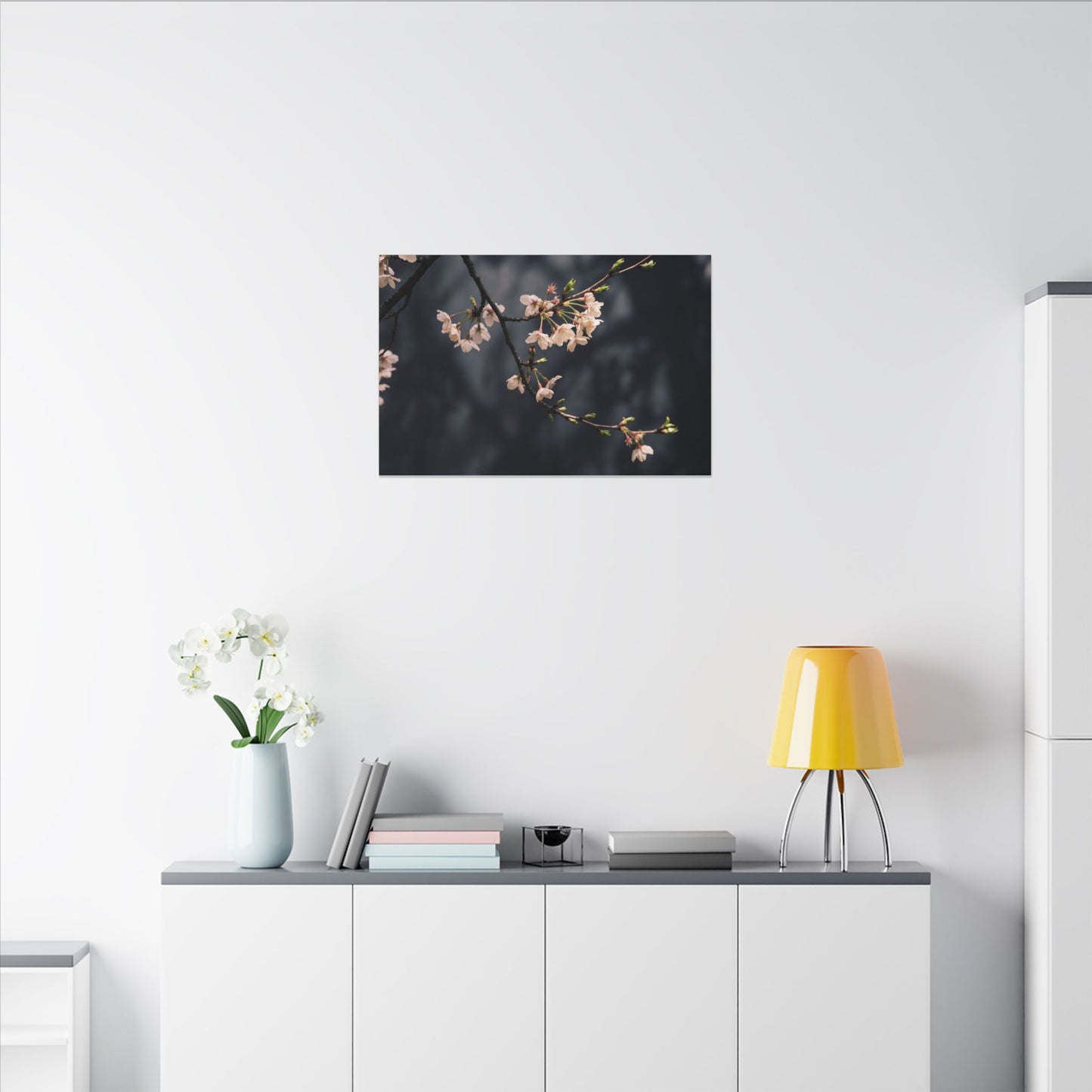 Cherry Blossom Moody Minimal Canvas Art | Bold Dark Japandi Art