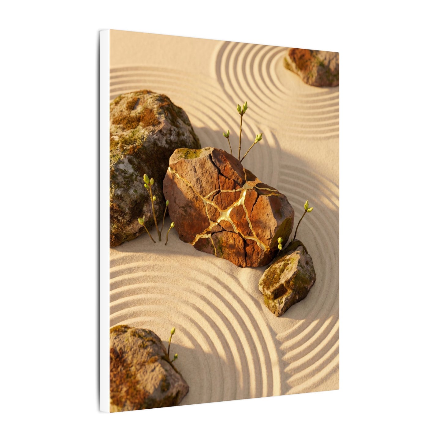 Kanso Rock Garden Canvas Art - Kintsugi Crackle Gold