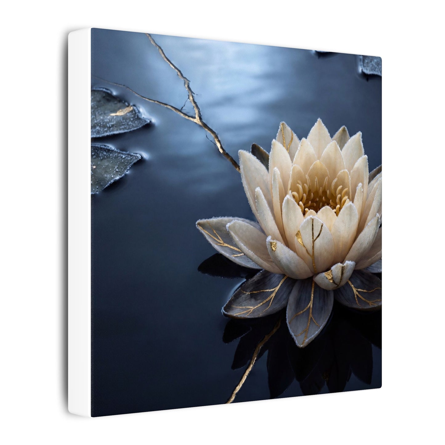 Beautiful Lotus Flower Canvas Art - Gold Vein Kintsugi