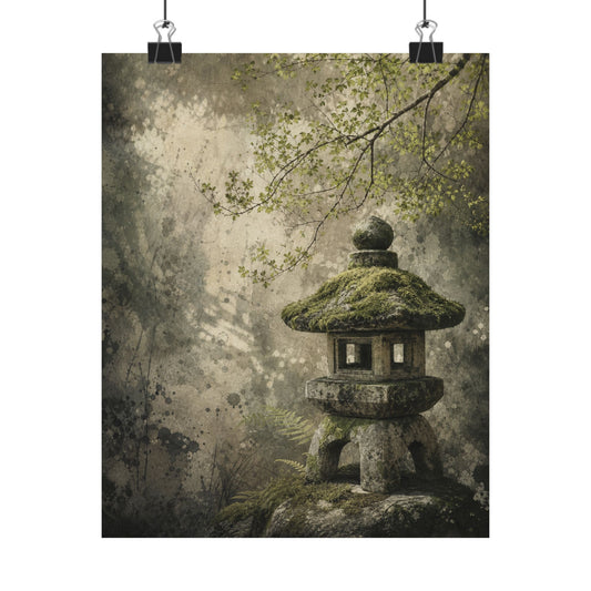 Stone Lantern Texture Wall Art Print | Neutral Japandi Art