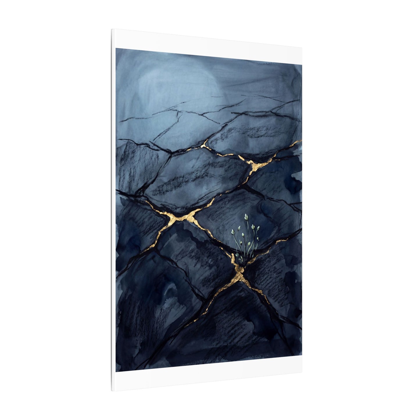 Mono No Aware Cracked Earth Canvas Art - Dark Japandi Charcoal Ink