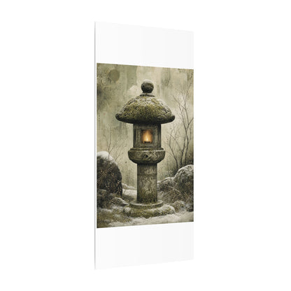 Stone Lantern Winter Canvas Art | Japandi Neutral Design
