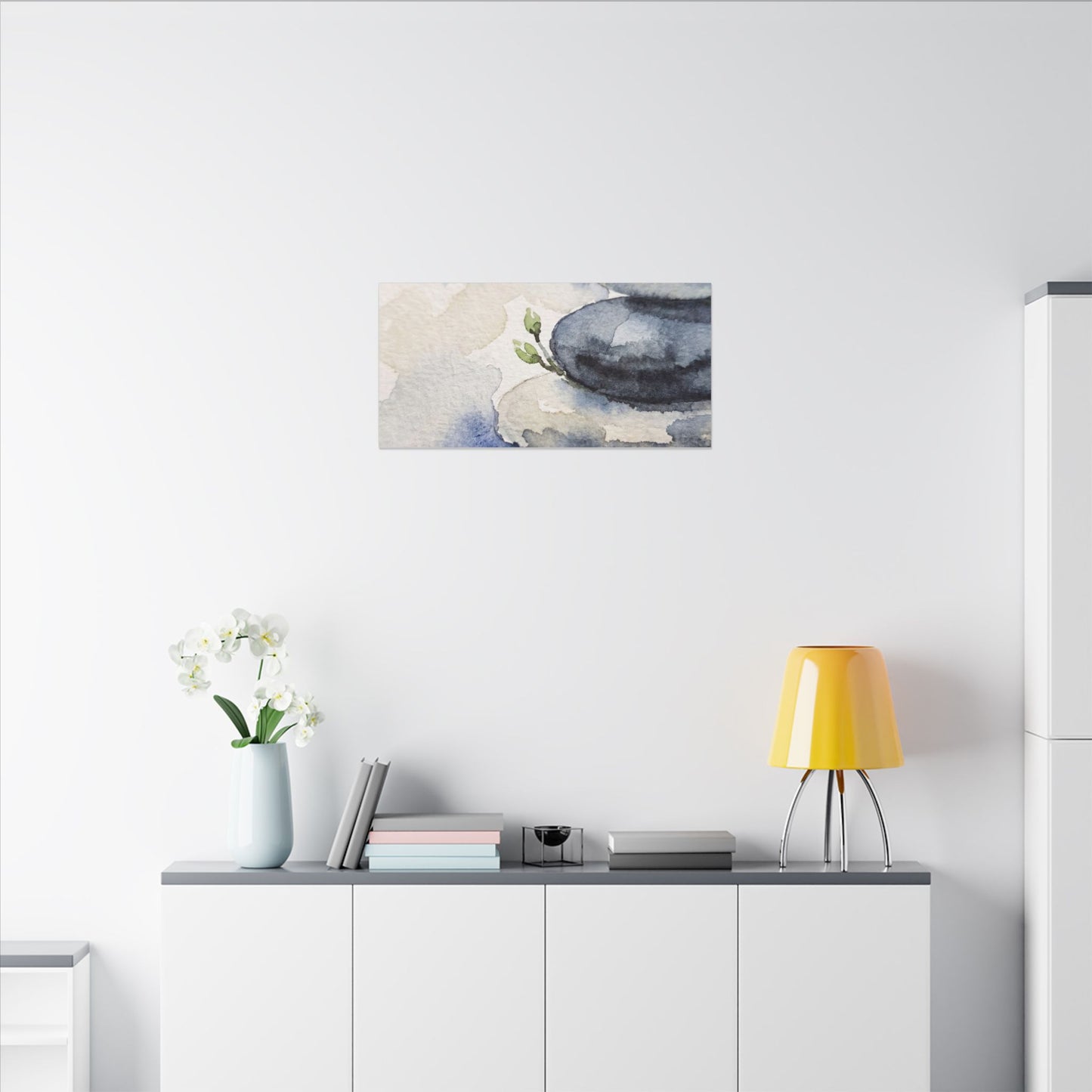 River Stones Watercolor Canvas Art | Cozy Japandi Art