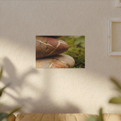 River Stones Summer Canvas Art | Kintsugi Healing Design