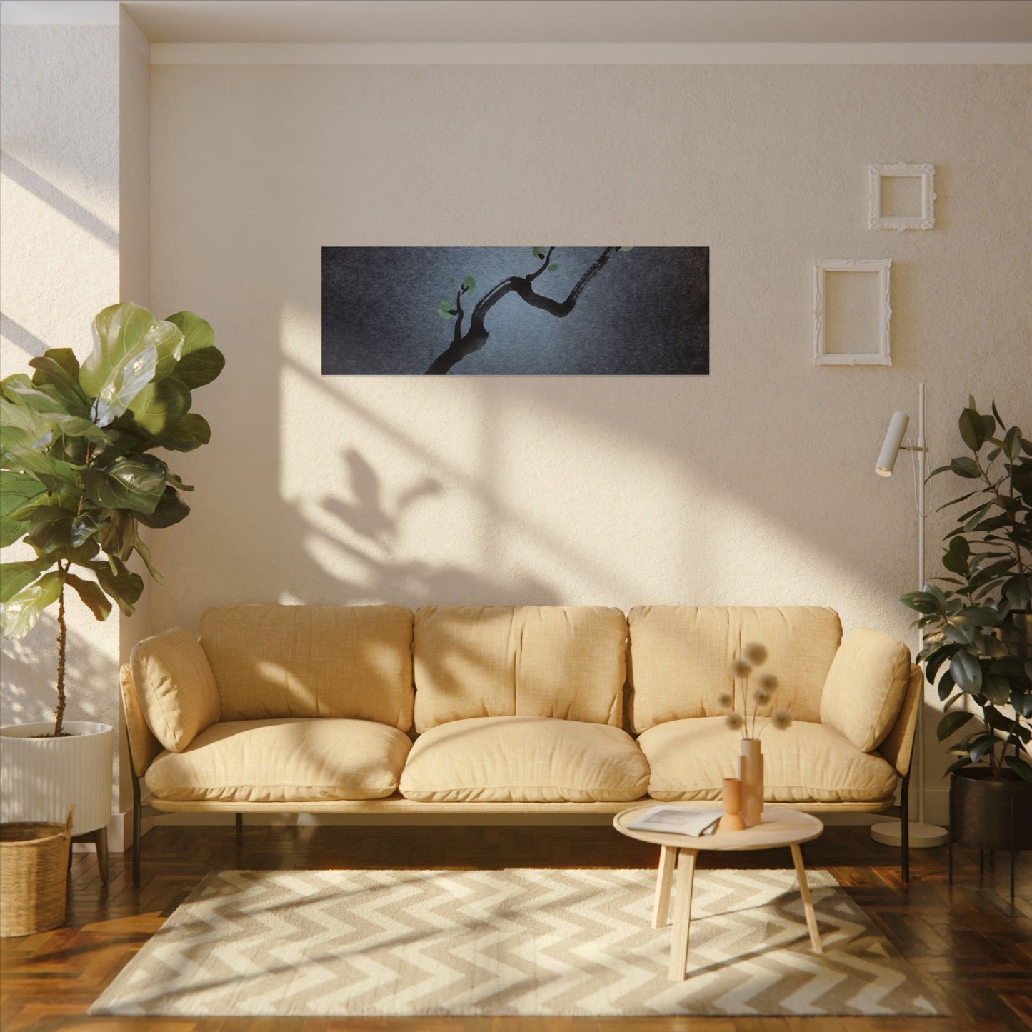 Ink Brushstroke Canvas Art | Spring Dark Japandi Moody Minimal Art