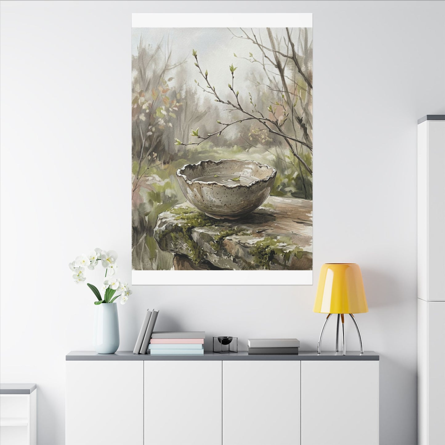 Japandi Ceramic Bowl in Overcast | Minimal Line Canvas Art