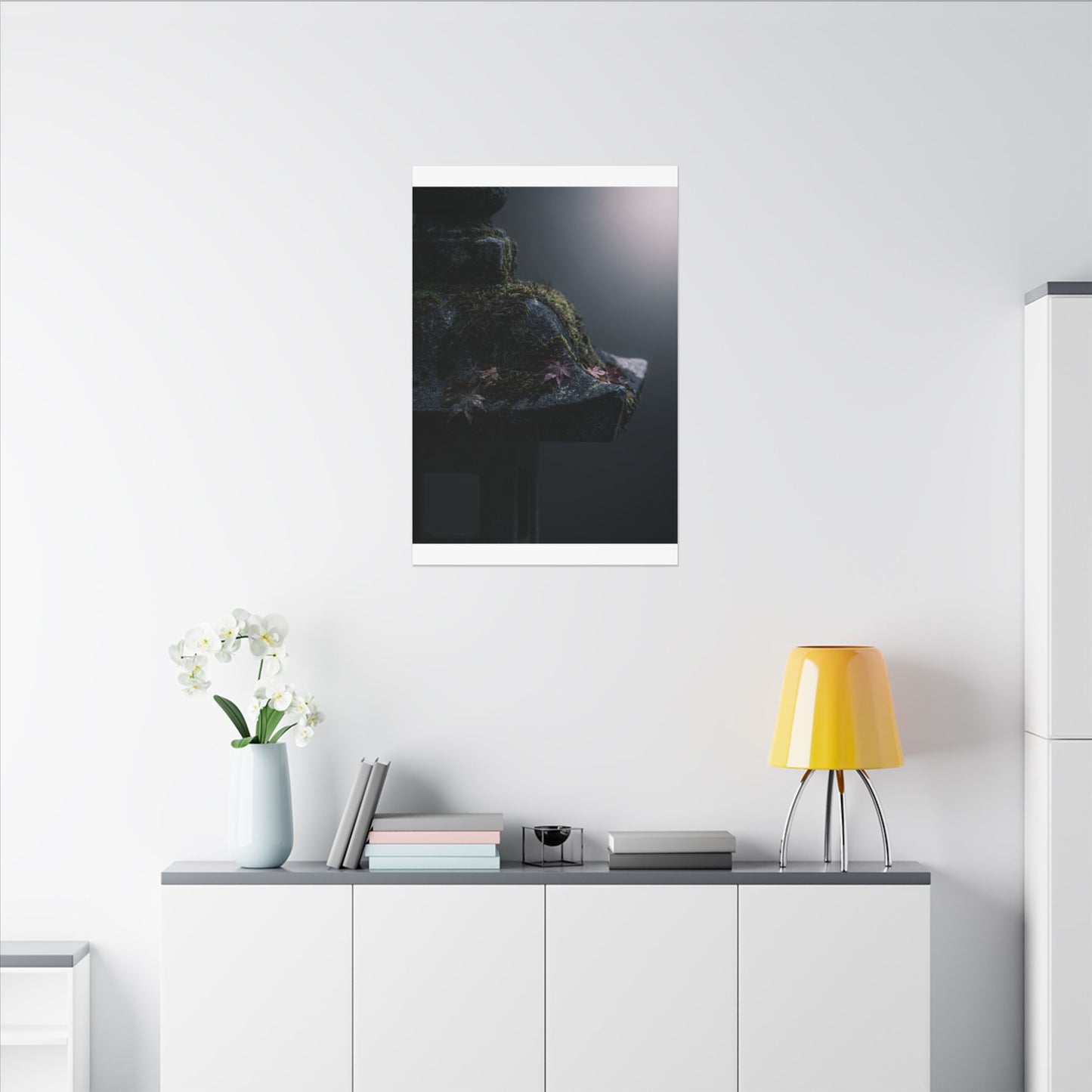 Stone Lantern Moody Minimal Canvas Art | Sophisticated Dark Japandi Art
