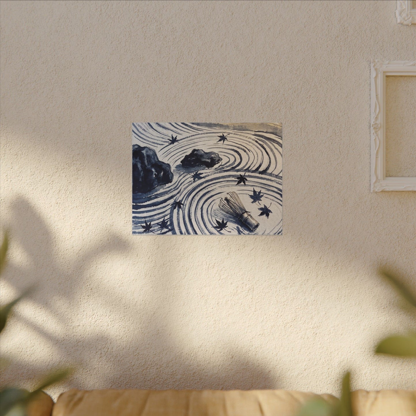 Zen Rock Garden in Golden Hour | Sumi E Canvas Art