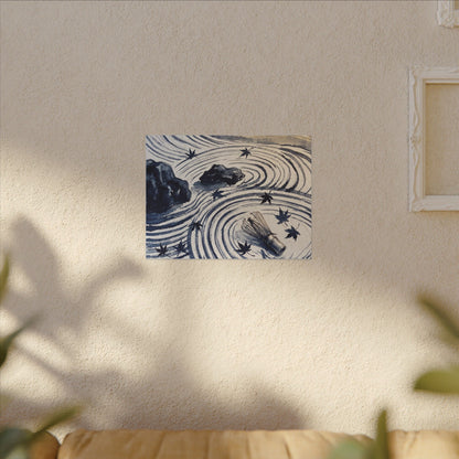 Zen Rock Garden in Golden Hour | Sumi E Canvas Art