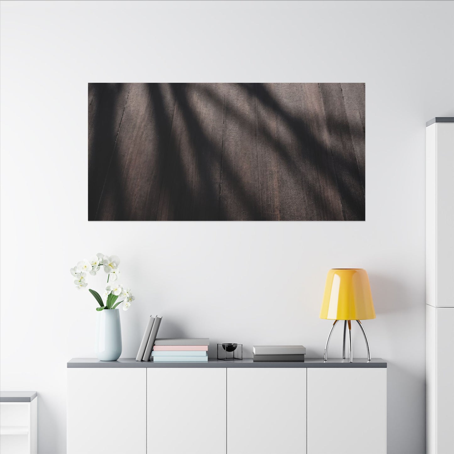 Dark Japandi Shadow Play in Dawn | Moody Minimal Canvas Art