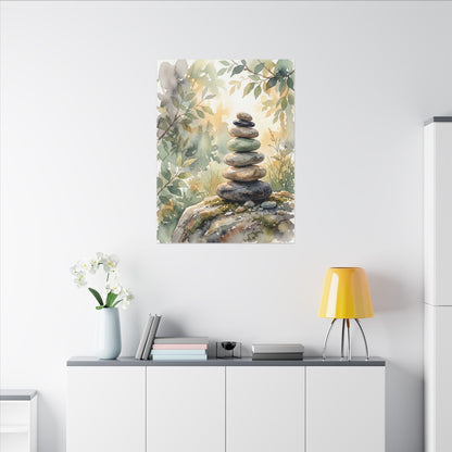 Golden Hour River Stones Canvas Art - Japandi Mono No Aware