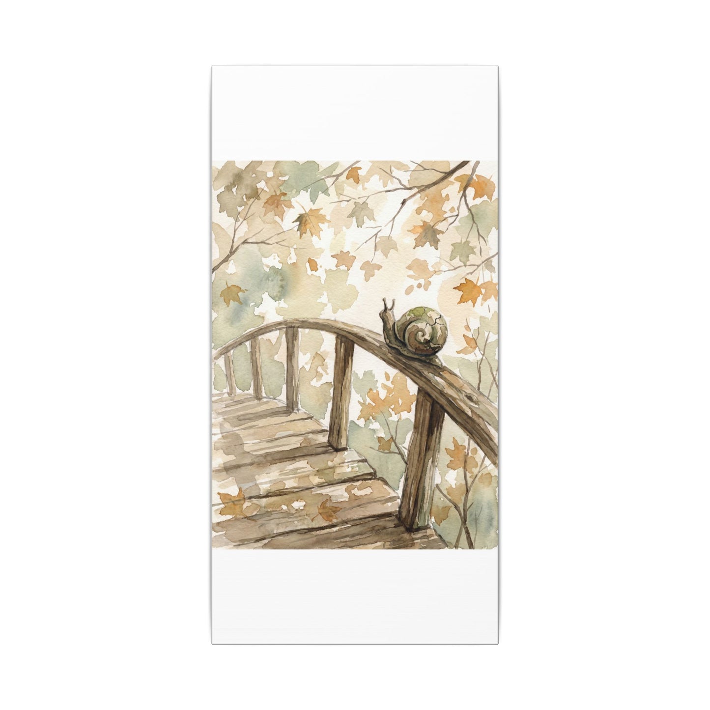 Wooden Bridge Canvas Art | Autumn Japandi Watercolor Art