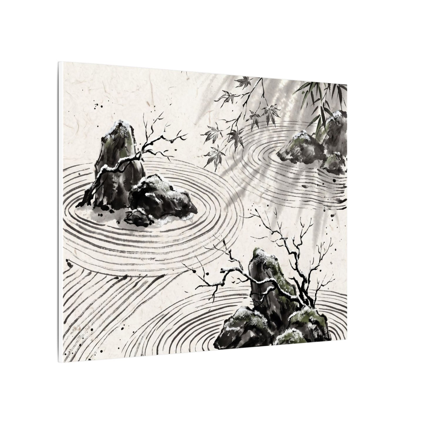 Rock Garden Canvas Art | Winter Zen Sumi E Art