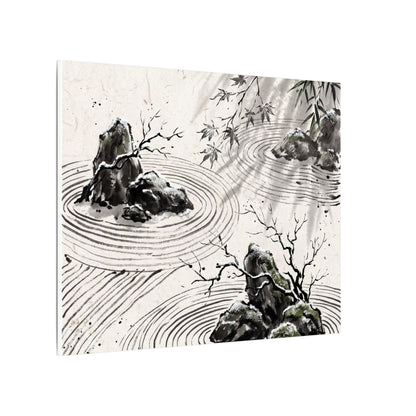 Rock Garden Canvas Art | Winter Zen Sumi E Art