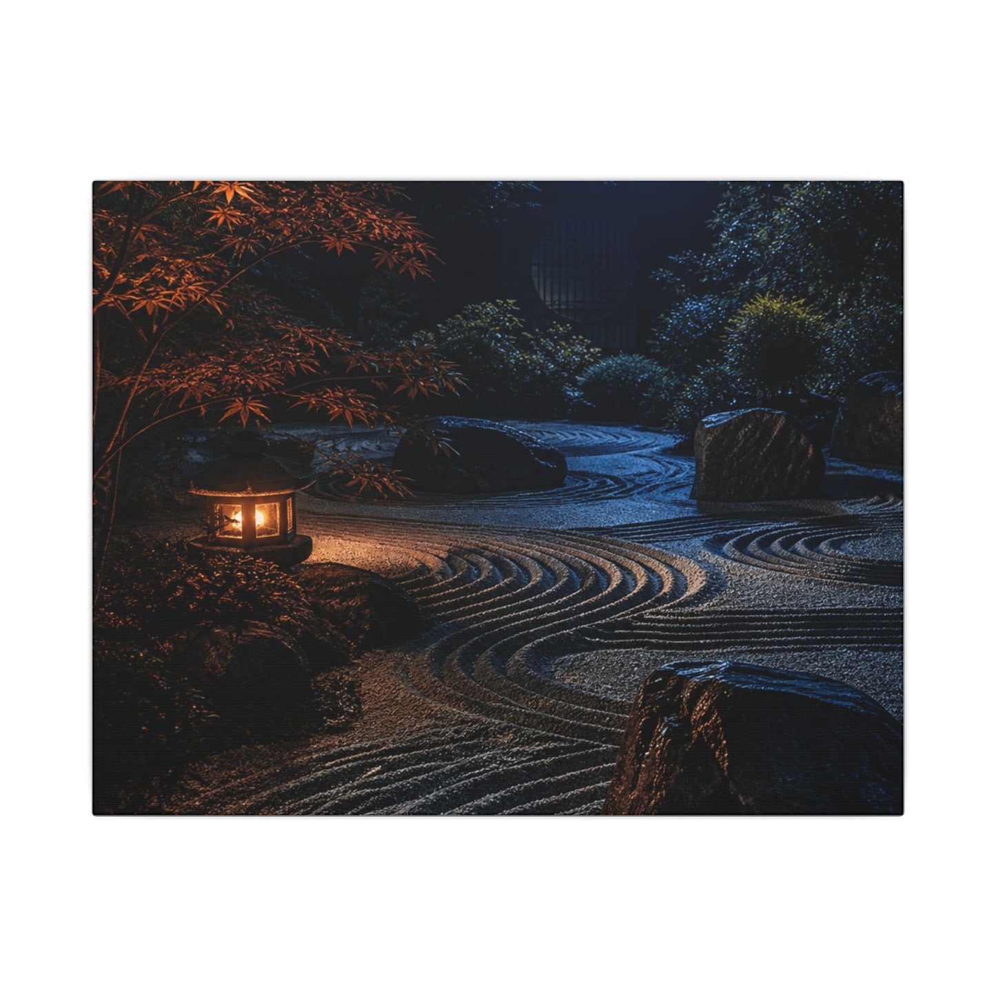 Summer Rock Garden Shadow Zen Canvas Art | Moody Decor