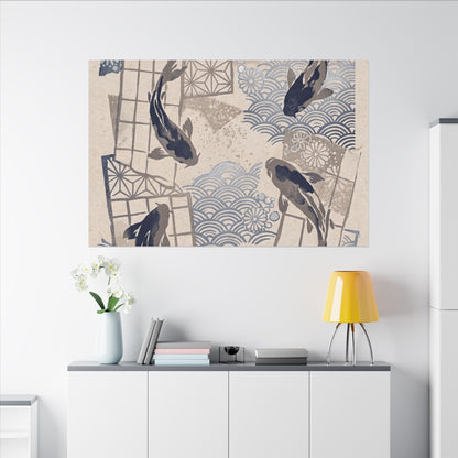 Earthy Koi Pond Canvas Art - Japanese Pattern Japandi