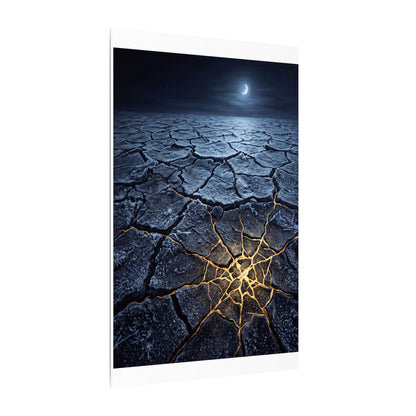 Moonlight Cracked Earth Canvas Art - Kintsugi Mono No Aware