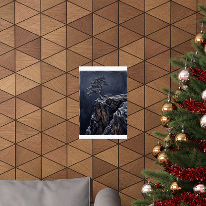 Sophisticated Pine Tree Wall Art Print - Dark Texture Dark Japandi