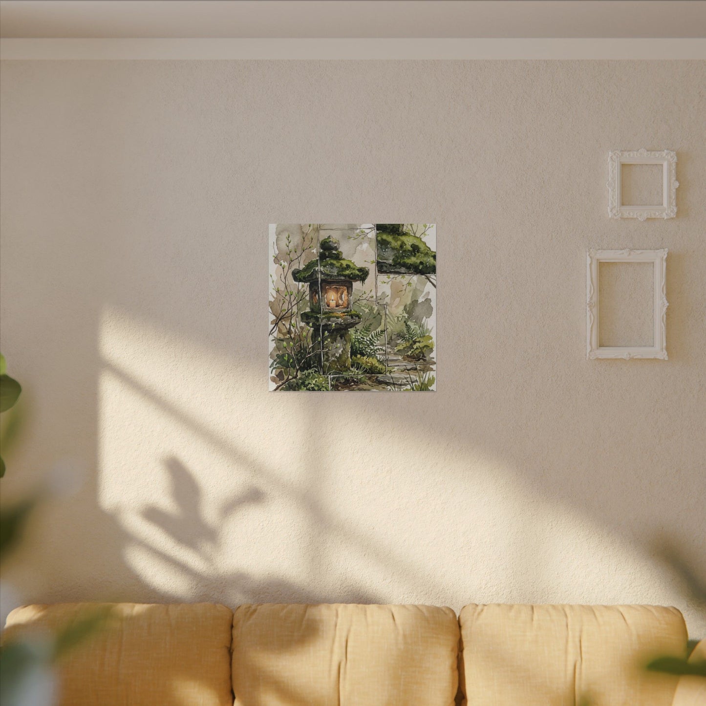 Stone Lantern Watercolor Canvas Art | Elegant Japandi Art