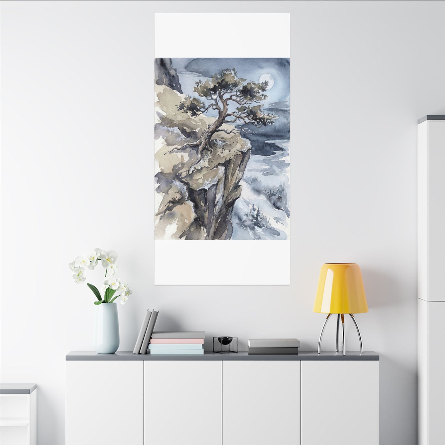 Pine Tree Canvas Art | Winter Japandi Watercolor Art