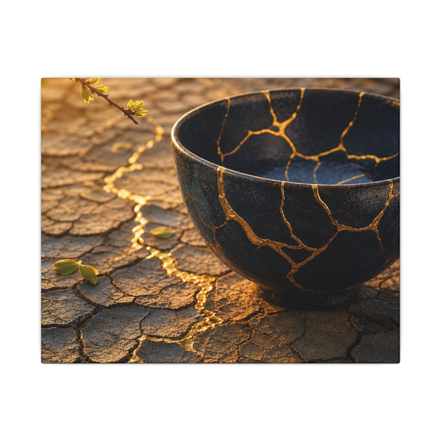 Golden Hour Cracked Earth Canvas Art - Kintsugi Fukinsei