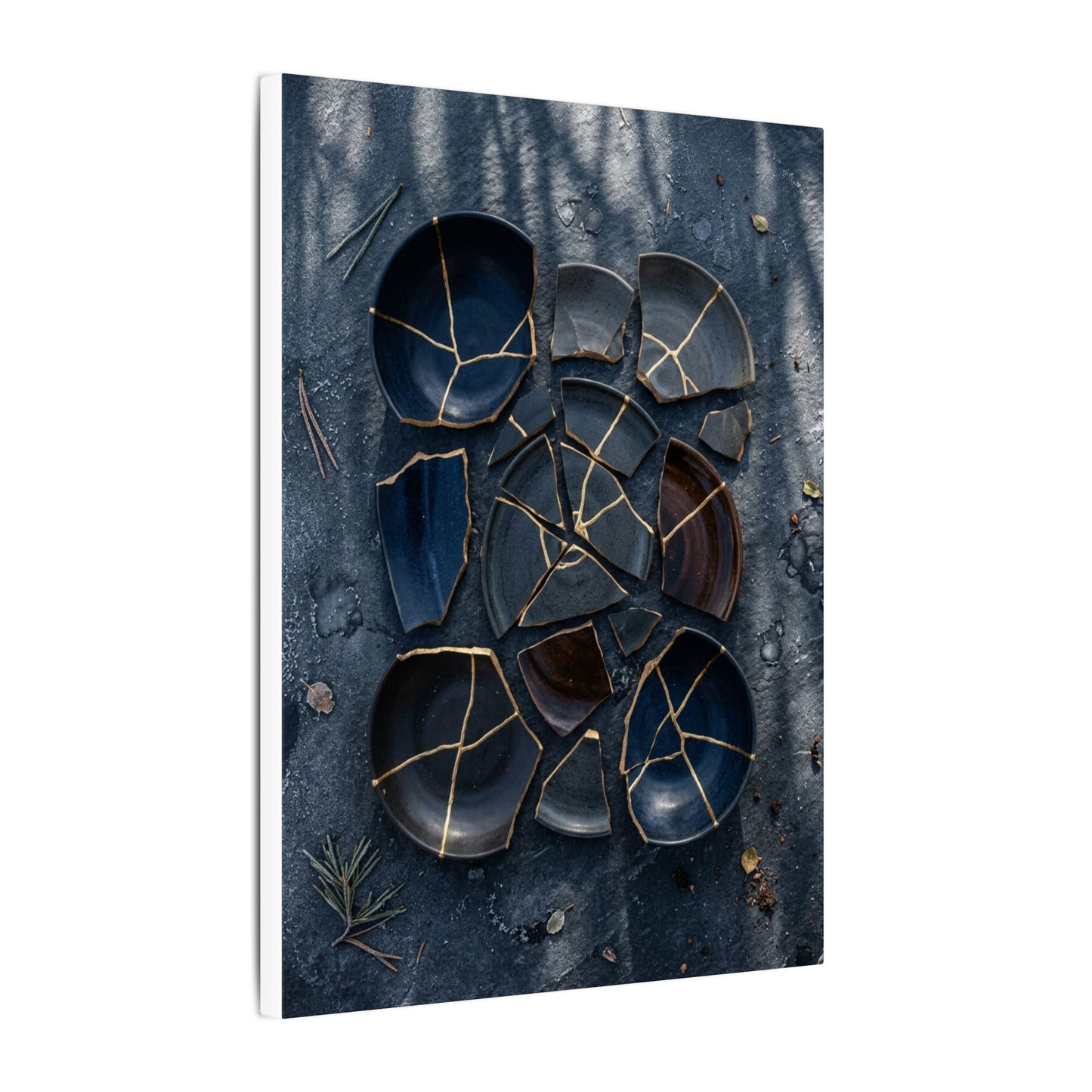 Dark Japandi Broken Pottery in Dappled | Shadow Zen Canvas Art