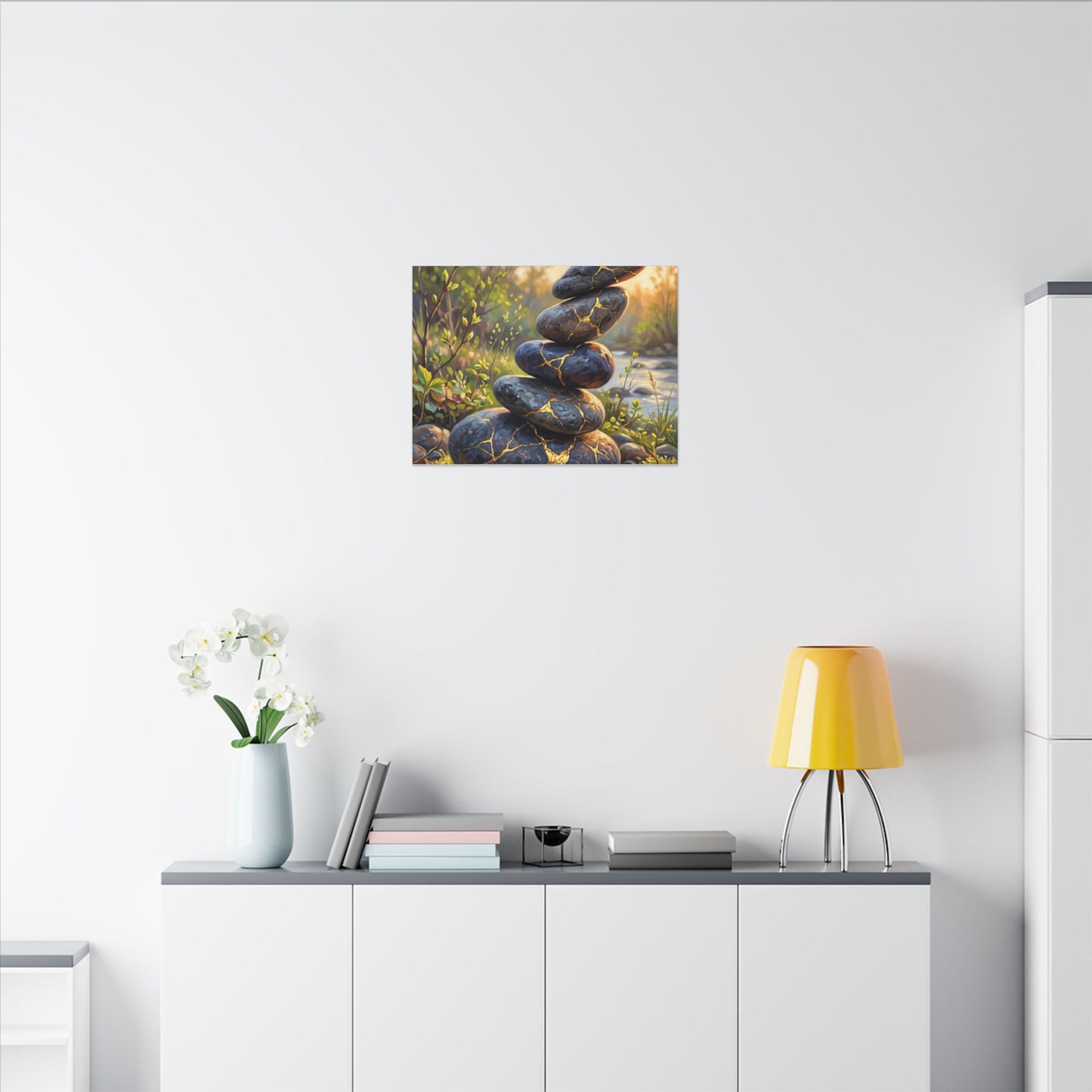 Spring River Stones Gold Repair Canvas Art | Healing Decor