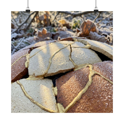 Broken Pottery Crackle Gold Wall Art Print | Philosophical Kintsugi Art